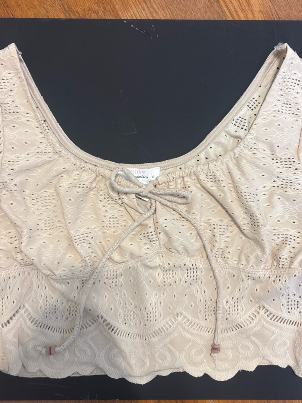 URBAN Romantics Beige Eyelet Crop Top